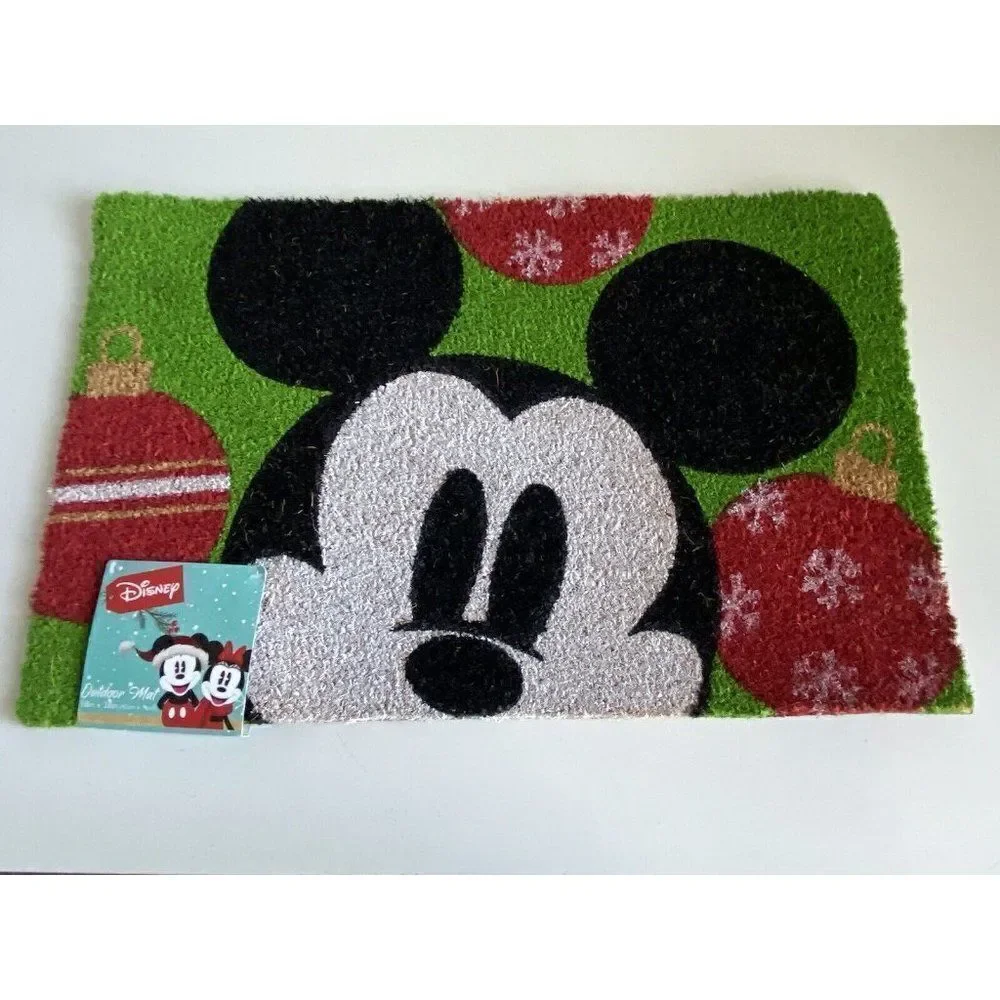 Disney Mickey Mouse Christmas Holiday Ornaments Coir Door Mat 18x28” Outdoor NEW